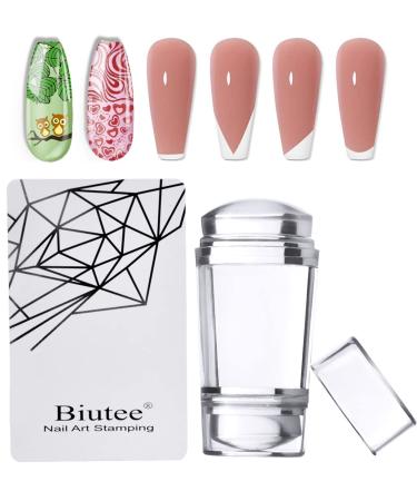 Biutee Nail Art Stamper With Scraper Silicone Transparent Stamp with Double Head Stamping Stamper For French Smile Line Tools