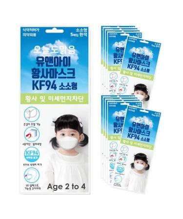 (Pack of 10) You and I KF94 Kids Face Mask Age 2 to 4 3-Layer Filters Protective Nose Mouth Covering Dust Mask Individual Packs Made in Korea Whtie KF94 Masks.