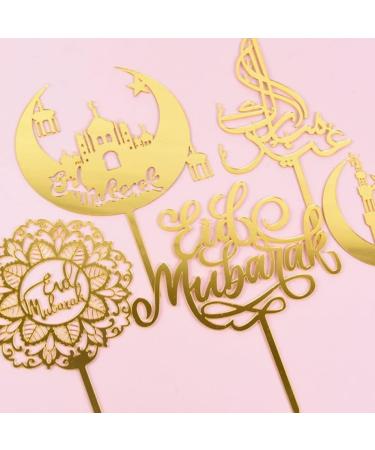 Eid Mubarak Cake Toppers Golden Ramadan Cake Topper Acrylic Moon Cake Topper for Islamic Muslim Festival Decorations - Buy Online on SooperMarket.com