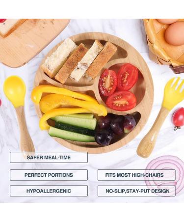 Bamboo Baby Weaning Set - Suction Bowl, Plate, Spoon & Fork in Yellow - Buy Online on SooperMarket.com