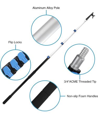 Lineslife Boat Hooks Floating | Telescoping 12ft Extendable Push Hook Pole | Lightweight Aluminum | Non-Slip Black - Buy Online on SooperMarket.com