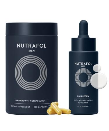 Nutrafol Men's Hair Growth Supplement and Hair Serum  Clinically Tested for Visibly Thicker and Stronger Hair - 1 month supply  1.7 Fl Oz Bottle