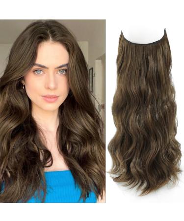 Brown Hair Extensions with Adjustable Size Removable Clips 20inch Secret Invisible Hair extension Synthetic Curly Hair Pieces for Women 20 Inch Brown