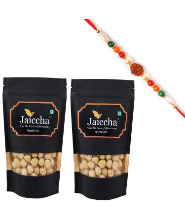 Jaiccha Ghasitaram Rakhi Gifts for Brothers Rakhi Dryfruits - Hazelnuts 400 GMS with Rudraksh Rakhi