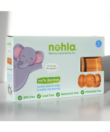 Nohla - Ezra The Elephant Bamboo Baby Weaning Plate | Spill-Proof Suction Base | 6+ Months | 100% Bamboo & FDA Silicone | BPA-Free | Grey - Buy Online on SooperMarket.com