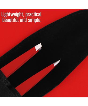Professional Stainless Steel Precision Tweezers Set - 2 Pcs for Eyebrows, Ingrown Hair, Facial Hair Removal - Red - Buy Online on SooperMarket.com