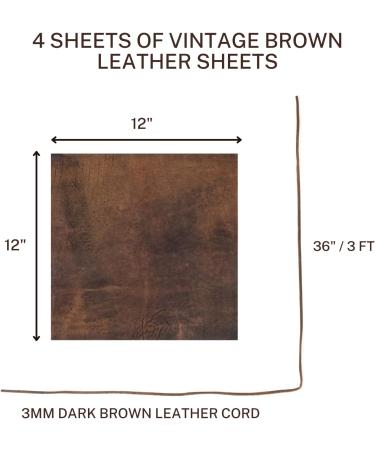 Genuine Leather Sheets Set of 4  Leather Material  Genuine Leather for Crafts | Leather Roll  Soft Leather  Sheet Leather for Crafts | Quality Raw Leather 12" x 12" + 36" Leather Cord - Buy Online on SooperMarket.com
