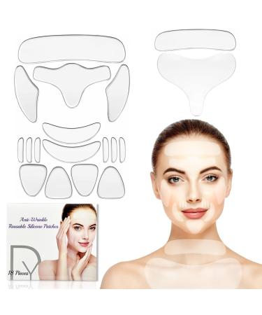 Anti-Wrinkle Patches 18 Pieces Face Wrinkle Removal Patches Reusable Silicone Wrinkle Pad Set for Smooth Neck Forehead Eyes Mouth for Women and Girls