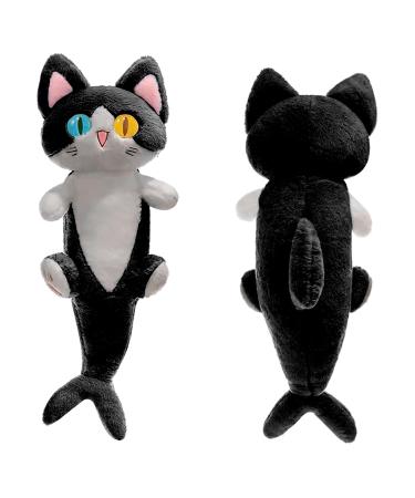PEDEIECL Lovely Plush Shark Cat Doll Cute Cartoon Soft Stuffed Shark Kitten Pillow Long Throw Sleeping Pillow Doll Toy Gift for Kids Girlfriend (black 50cm) Black 50cm