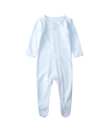 Owlivia Organic Cotton Baby Boy Girl Zip Front Sleep 'N Play Footed Baby Sleepwear Long Sleeve Pyjamas from Newborn to 18months 0 Month Blue