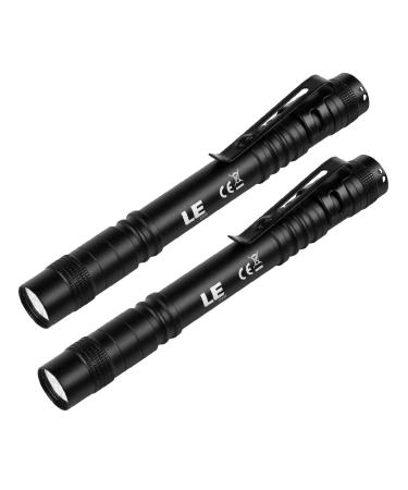 LE LED Pocket Pen Light Flashlight, Small, Mini, Stylus Pen Light with Clip, Perfect Flashlights for Inspection, Work, Repair, Pack of 2