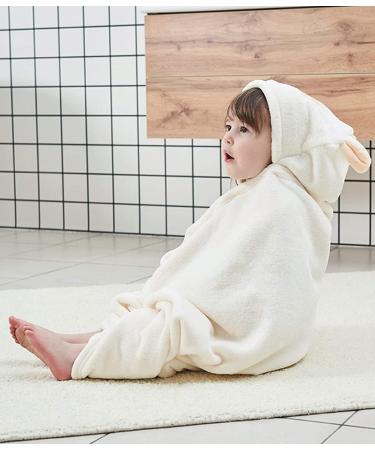 Gneliwm Baby Hooded Bath Towel Swaddle Wrap Blanket - Ultra Soft Coral Velvet Poncho for Newborns - White Sheep Design - Buy Online on SooperMarket.com