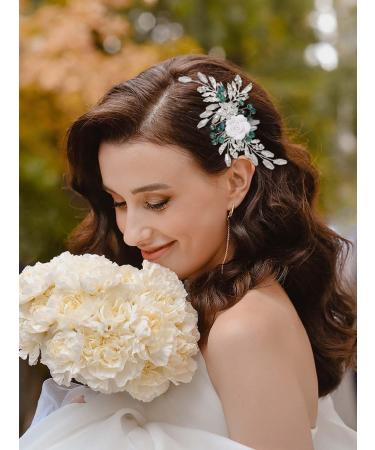 IYOU Women Wedding Hair Comb Silver Flower Headpiece Leaf Beads Hair Piece Guest Prom Hair Accessories for Bride and Bridesmaid - Buy Online on SooperMarket.com