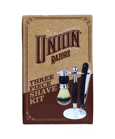 Union Razors SS5 Black Straight Shave Kit - Premium 3-Piece Set with Razor Brush & Wood Handle Stand for a Luxurious Shaving Experience - Buy Online on SooperMarket.com