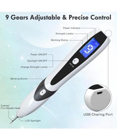 Aceshop Skin Tags Removal Pen Professional Mole Remover Pen Kit with 9 Strength Levels & Replaceable Needles USB Rechargeable Mole Remover Pen Kit Plasma Pen for Wart Freckle Nevus (White) - Buy Online on SooperMarket.com