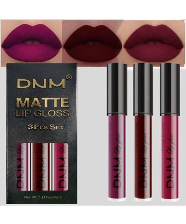 evpct DNM 3Pcs Dark Red Purple Plum Matte Liquid Lipstick Lip Stain Sets for Women Matte+Lipstick Dark Maroon Long Lasting Permanent Lipstick 24 hr Hours Magic Lipstick 24 Hours original Waterproof 0.21 Fl Oz (Pack of 3) A-3Pcs Set11