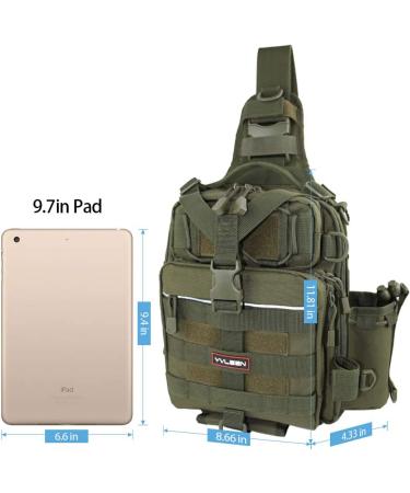 YVLEEN Fishing Tackle Backpack with Rod Holder | Water-Resistant Fishing Gear Bag for Men | Army Green | Standard Size 11.8x8.6x4.3inch - Buy Online on SooperMarket.com