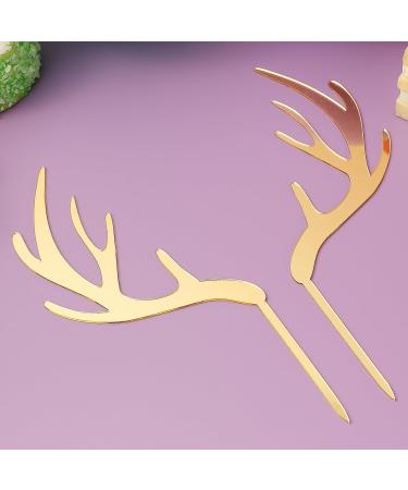 MAGICLULU 5pcs Antlers Happy Birthday Cake Topper Reindeer Antler Acrylic Cake Topper for Xmas Birthday Wedding Party Supplies Gloden - Buy Online on SooperMarket.com