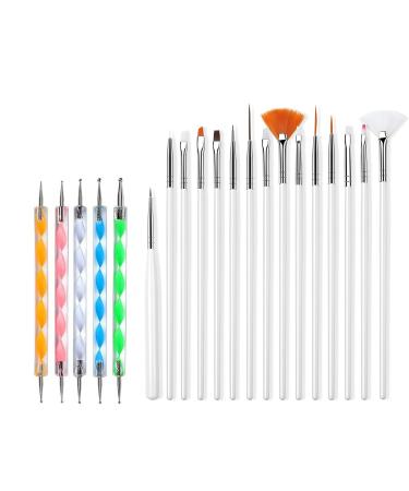 Pinkiou Nail Art Set 15pcs Nail Painting Brushes with 5pcs Nail Dotting Pens for Nail Design (White) 01-0176-white