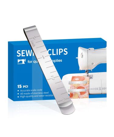 Sewing Clips Pack of 15 Stainless Steel Hemming Clips 3 Inches Measurement Ruler Quilting Supplies for Fabric Clips, Pinning and Marking Accessories
