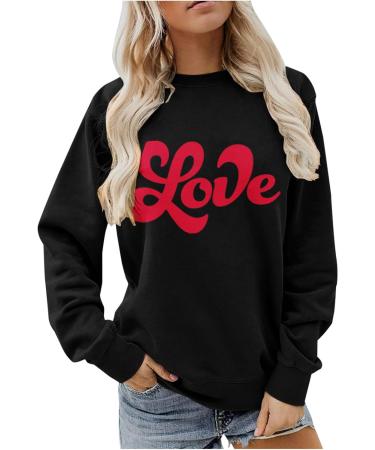 oelaio Valentine's Day 2024 Women's Long Sleeve Round Neck Loose Fitting Casual Tunic Top Cute Love Heart Graphic Trendy - Buy Online on SooperMarket.com