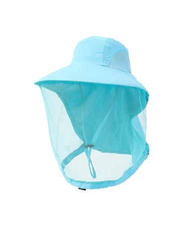 DRYIC Mosquito Head Net Mesh Hat - Extra Fine Holes Insect Netting Bug Face Shield Sun Protection Bug Bee Keeper Outdoor Fishing Hiking Camping Gardening Blue