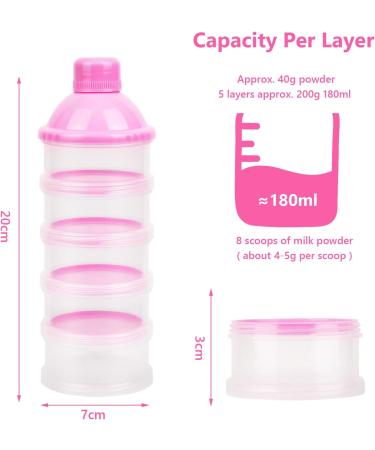 Vicloon Infant Milk Powder Dispenser - Portable 5-Layer Container for Kids - Stackable Snack Storage in Pink - Buy Online on SooperMarket.com