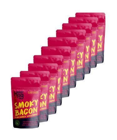 Bacon Seasoning - Smoky - 10 x 60g BULK BUY - Plant Based Vegan Friendly - 12 Servings per pack - Resealable Packet - Made in the UK by Herby Hog
