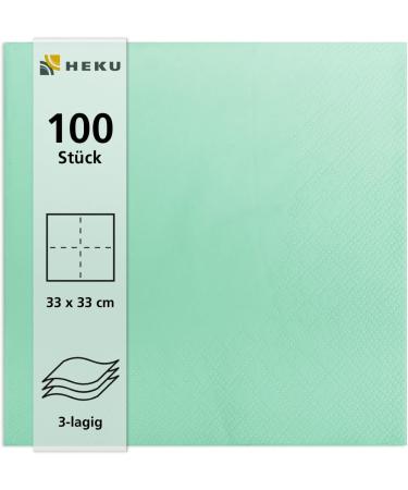 HEKU 100 Single-Colored Napkins - 3-Layer Mint Green 33x33cm | Highly Absorbent & Stylish for Events | Practical 5-Pack - International Shipping Available - Buy Online on SooperMarket.com