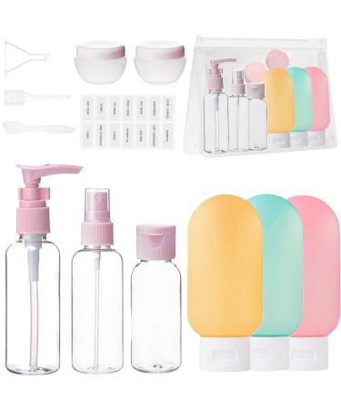 Travel Bottles for Toiletries - 13Pack Travel Toiletries - Leak Proof Refillable Squeezable Containers for Lotion Liquid Shampoo - Travel Bottles - Travel Bottle Set with Lable - BPA-Free 12pcs - Classic Styles