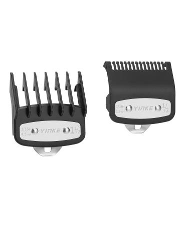 YINKE Clipper Guards Premium for Wahl Hair Clippers Trimmers with Metal Clip - 2 Cutting Lengths is 1 1/2 and 1/2 (1.5 and 4.5 mm) Fits Most Size Wahl Clippers Guide Combs (2-piece set, black) 2-piece set Black