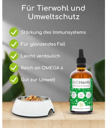 Wolfsbach Organic Hemp Oil for Dogs & Cats 50ml - Omega 3 & 6 Cold-Pressed 100% Organic from Germany | BARF & Feed Oil - De- ko-060 - Buy Online on SooperMarket.com