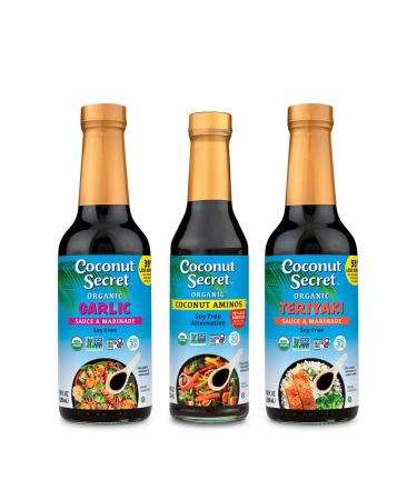 Coconut Secret Coconut Aminos Variety Pack - Coconut Aminos Original, Garlic Sauce & Teriyaki Sauce