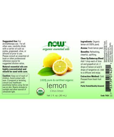 Now Foods Organic Lemon Essential Oil - 1 fl oz (30 ml) - Pure & Natural Aromatherapy - Buy Online on SooperMarket.com