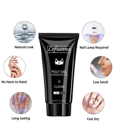 Lofuanna 60g Clear Poly Gel Nail Kit | All-in-One Starter Set for Nail Extensions | Includes Slip Solution, Nail Forms, Brush & Glass Cup | Ideal for Beginners - Buy Online on SooperMarket.com