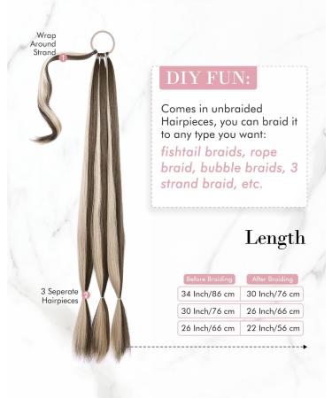 REECHO DIY Braid Ponytail Extension - Long Straight Synthetic Hairpiece - Ash Brown with Sandy Blonde Highlights - Buy Online on SooperMarket.com