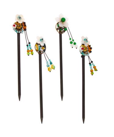KALLORY 4pcs Wooden Hair Sticks  Chinese Hair Chopstick Vintage Flower Hair Bun Stick Wood Hairpins for Women