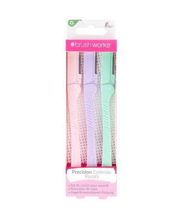 Brushworks Precision Eyebrow Razors Pastel Colors Pack of 3