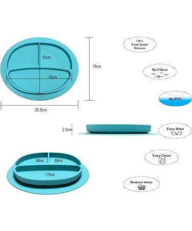 Yummy Baby Toddler Silicone Suction Divided Plate Bowl with Lid, Spoon & Straw - Pink Set | Non Slip Feeding Dish for Kids - Buy Online on SooperMarket.com