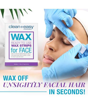 Clean + Easy Facial Wax Strips - No Heating Required - 12 Ct - Hair Removal Touch-Ups - Buy Online on SooperMarket.com