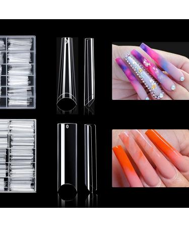 XXL Extra Long Nail Tips 2 Styles C Curve Tapered Square Straight XL Coffin Half Cover Acrylic Nails 220 PCS for Nail Salons Home DIY Nail Art XXL Square and XL Coffin Nails