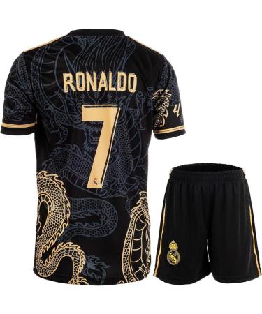 Mikalay Madrid Heim Ronaldo #7 Retro Black Dragon Limited Sonder Edition Rare Football Children Trikot Shorts Set Youth Sizes Black 152