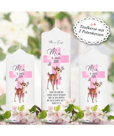 Wall Sticker Loft Baptism Candle - Cute Fawn & Butterflies | Personalized 25x7 cm Candle for Baptism Birth or Communion - Perfect Gift for Girls - Buy Online on SooperMarket.com