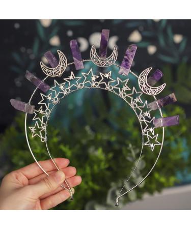 Formery Star Mary Halo Crown Headband - Silver Crescent Moon Amethyst Purple Crystal Goddess Headpiece for Women - Buy Online on SooperMarket.com