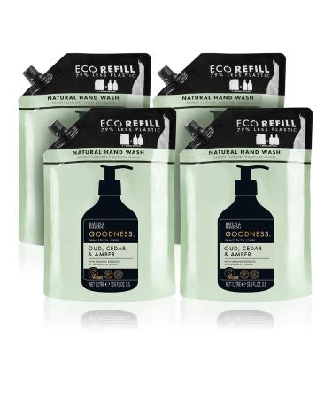 Baylis & Harding Goodness Oud Cedar & Amber Hand Wash 1 Litre Pouch Refill (Pack of 4) - Vegan Friendly 1 l (Pack of 4) Oud Cedar & Amber Refill