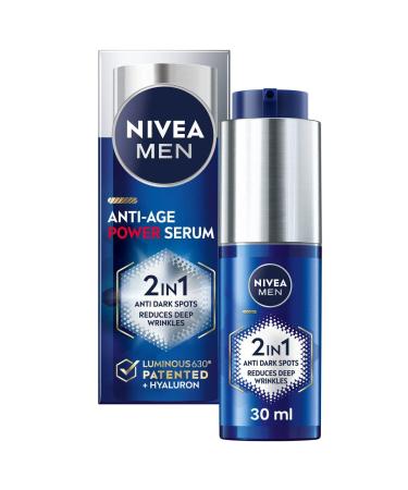 NIVEA MEN Anti-Age 2in1 Power Serum (30ml) Hydrating Serum with Luminous 630 and Hyaluronic Acid Reduces Deep Wrinkles and Dark Spots for Younger-Looking Skin Lumen Serum
