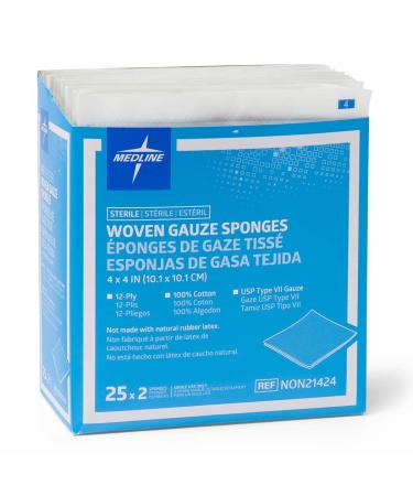 Medline Sterile Gauze Sponge 12 Ply 4x4 - 50 Count Pack - Buy Online on SooperMarket.com