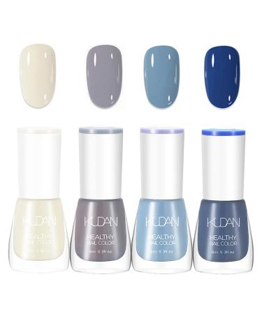 4 Pieces Blue Nail Polish Set - Quick Drying & Long-Lasting Blue Beige Grey Nail Polish - Non-Toxic Water-based Nail Polish - No UV Nail Polish for DIY Nail Art Manicure at Home (4 Pieces Blue Set)
