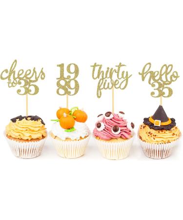24Pcs Glitter 35th Birthday Cupcake Toppers Hello 35th Birthday Cake Topper- 35th Birthday Decorations for Celebrating Thirty-Five Years Old Birthday Party (Gold) - Buy Online on SooperMarket.com