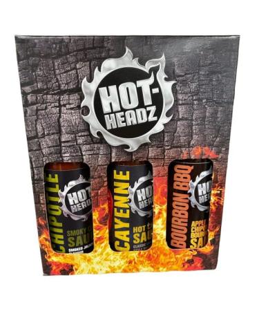 Hot Headz - BBQ & Grilling Hot Sauce Gift Set Including 3x 148ml Hot Chilli Spicy Sauces. Selection Box For BBQ Grill And Oven Dishes. All Natural Flavours Ideal As A Marinade And For Dipping.